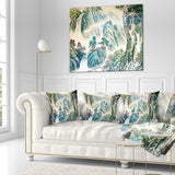 Blue Chinese Landscape Painting - Floral Throw Pillow