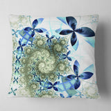 Blue and Green Fractal Flowers - Floral Throw Pillow