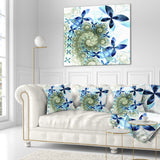 Blue and Green Fractal Flowers - Floral Throw Pillow