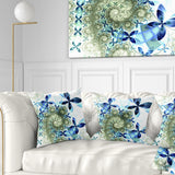 Blue and Green Fractal Flowers - Floral Throw Pillow