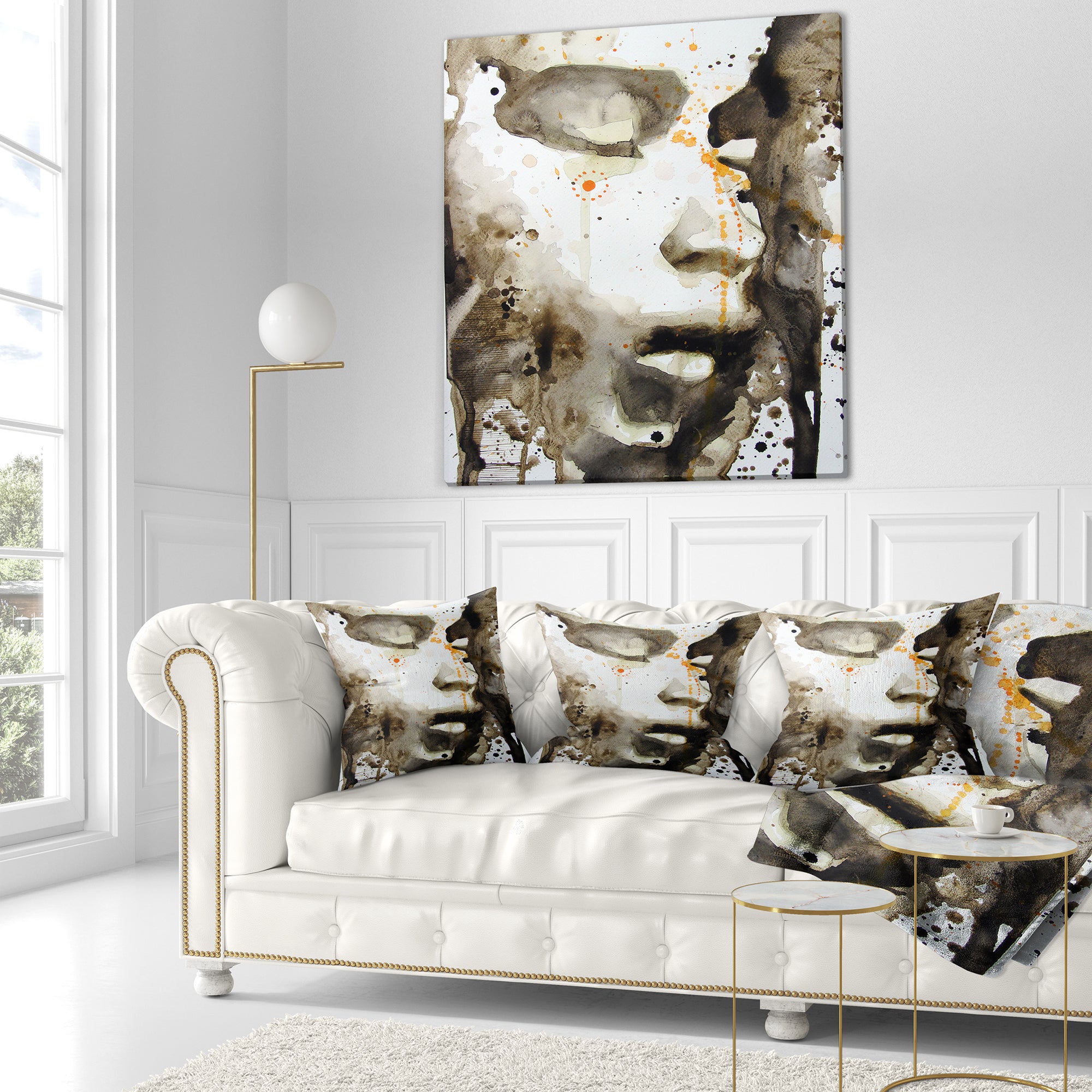 Brown Illustrated Girl - Abstract Portrait Throw Pillow