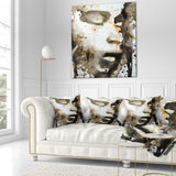 Brown Illustrated Girl - Abstract Portrait Throw Pillow