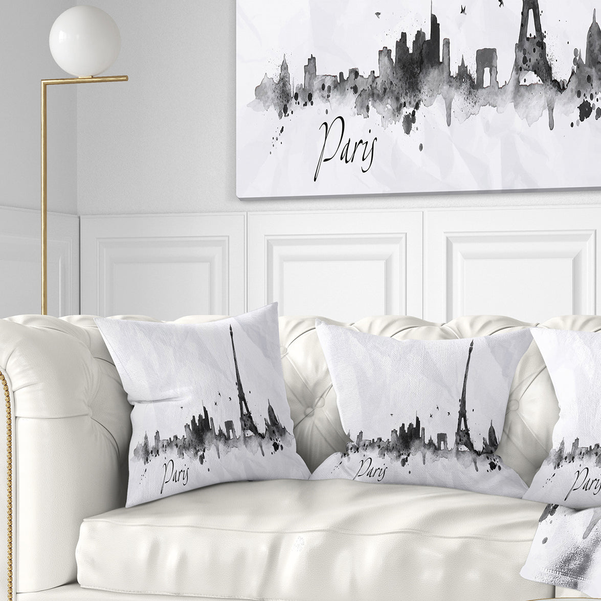 Paris with Eiffel Silhouette - Cityscape Painting Throw Pillow