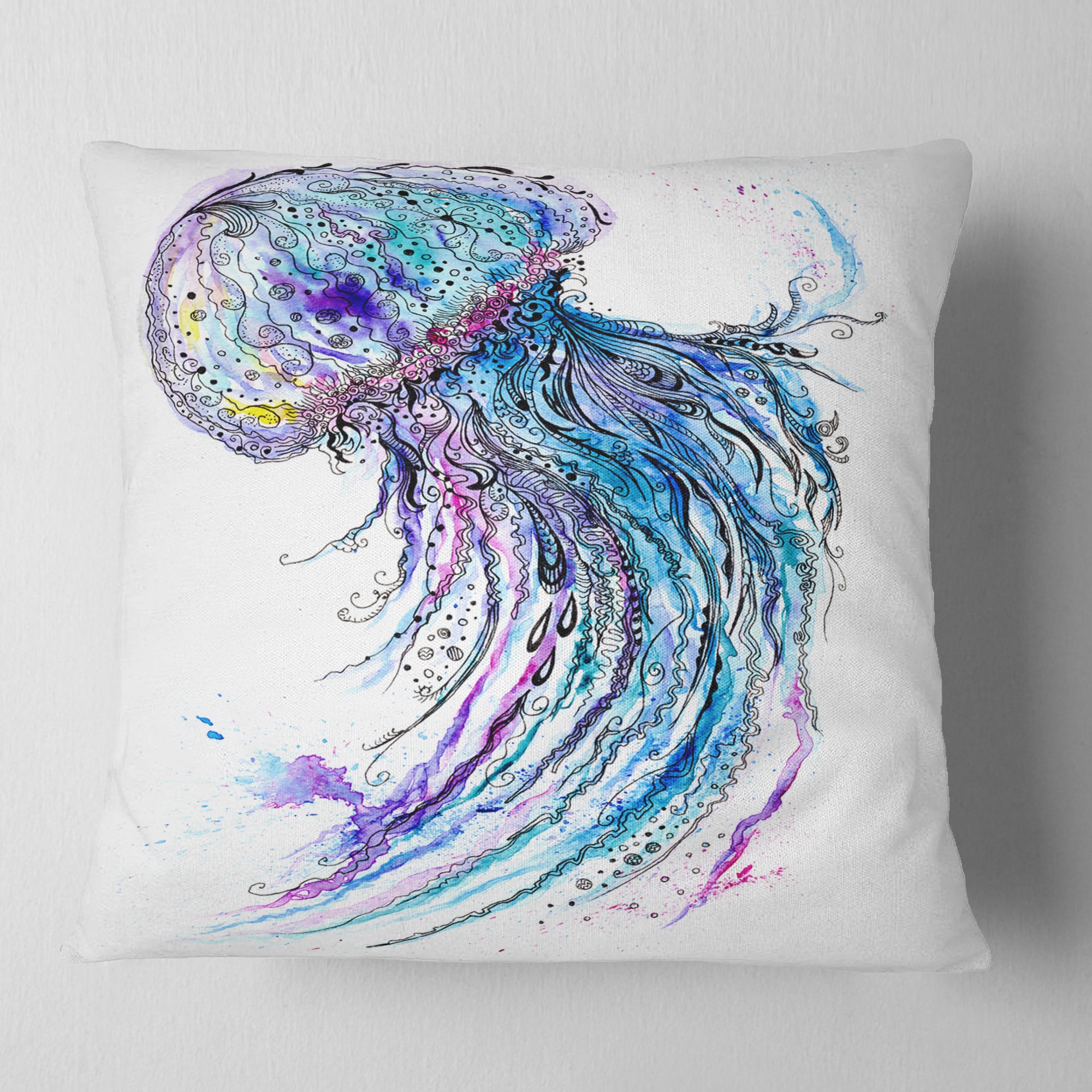 Jelly Fish Watercolor - Animal Throw Pillow