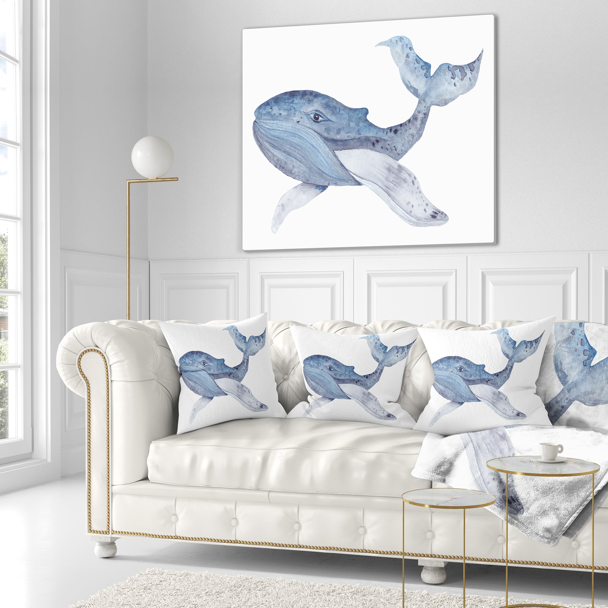 Large Watercolor Whale - Animal Throw Pillow