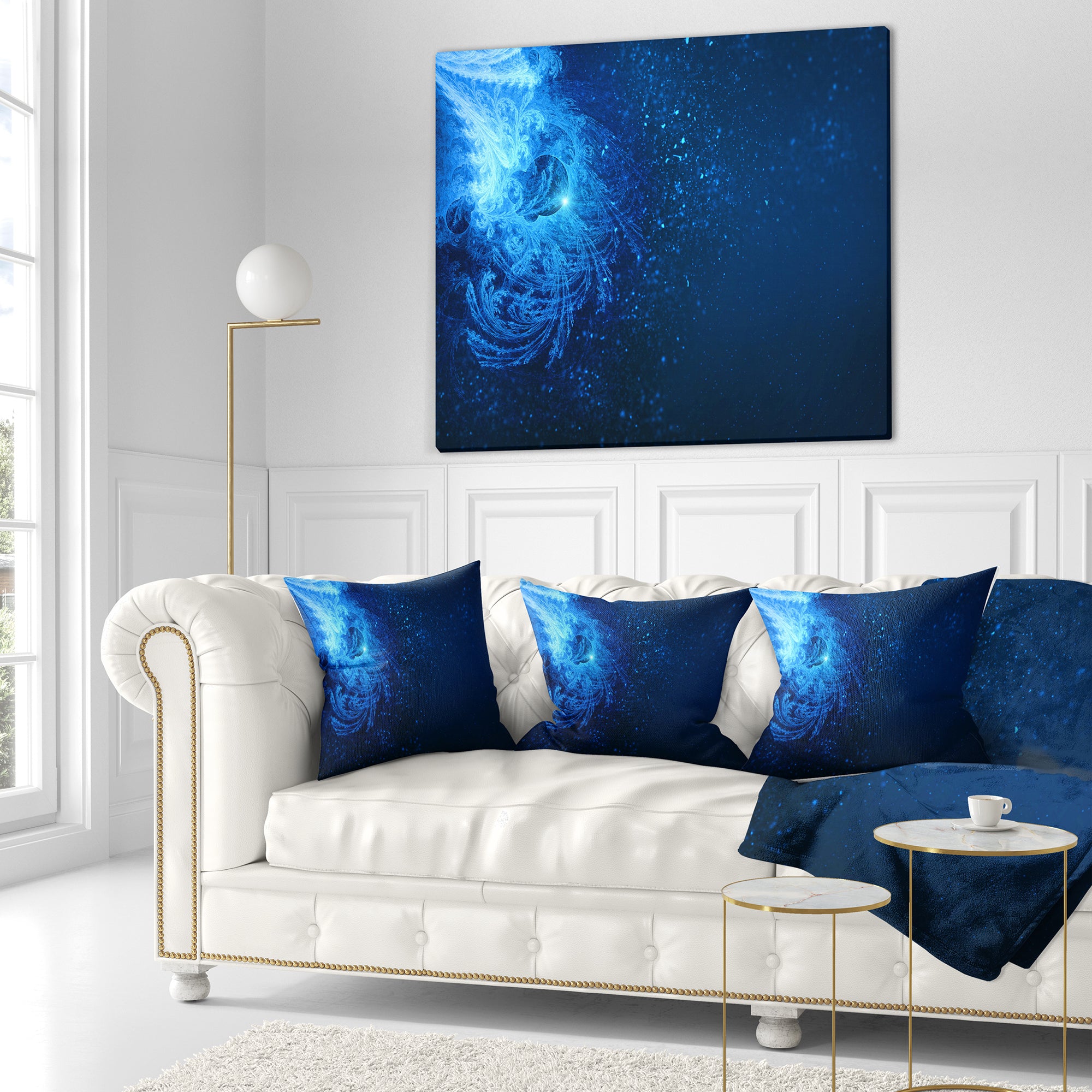 Blue Falling Snow - Abstract Throw Pillow