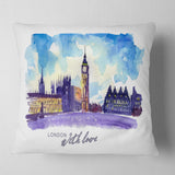 London Purple Illustration - Cityscape Painting Throw Pillow