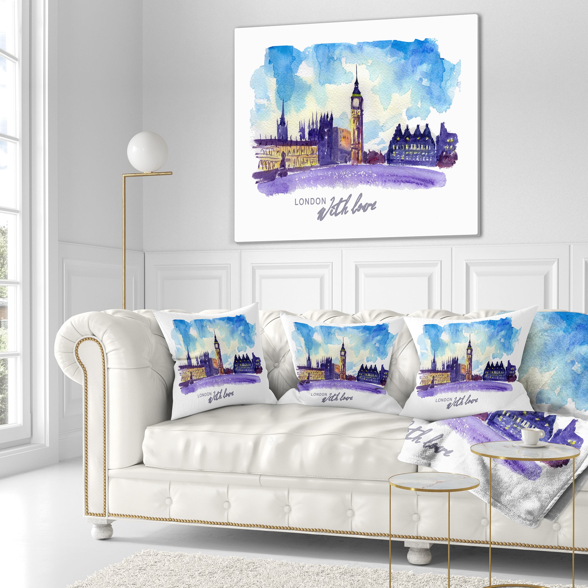London Purple Illustration - Cityscape Painting Throw Pillow