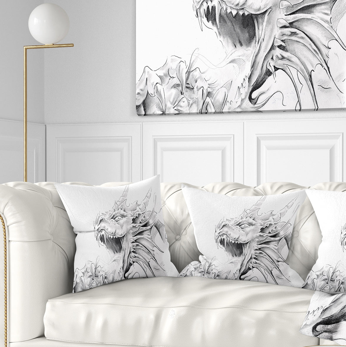 Dragon Tattoo Sketch - Abstract Throw Pillow
