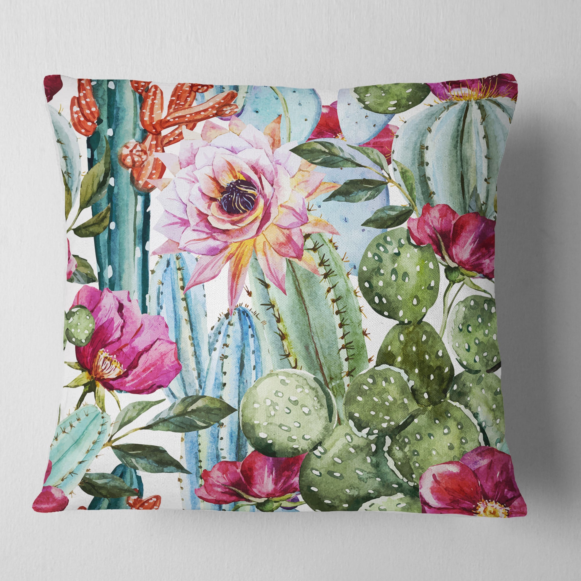 Cactus Pattern Watercolor - Floral Throw Pillow