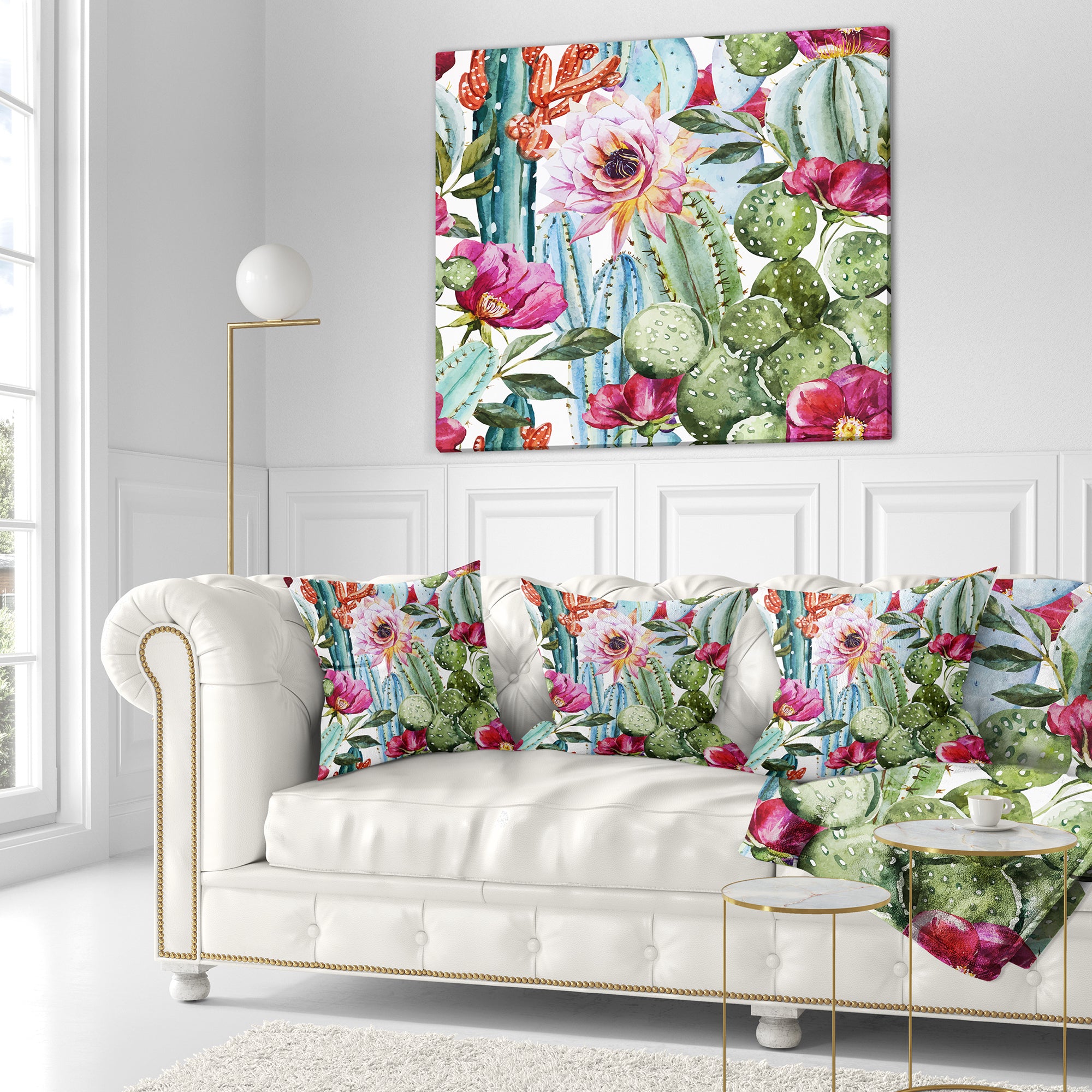 Cactus Pattern Watercolor - Floral Throw Pillow