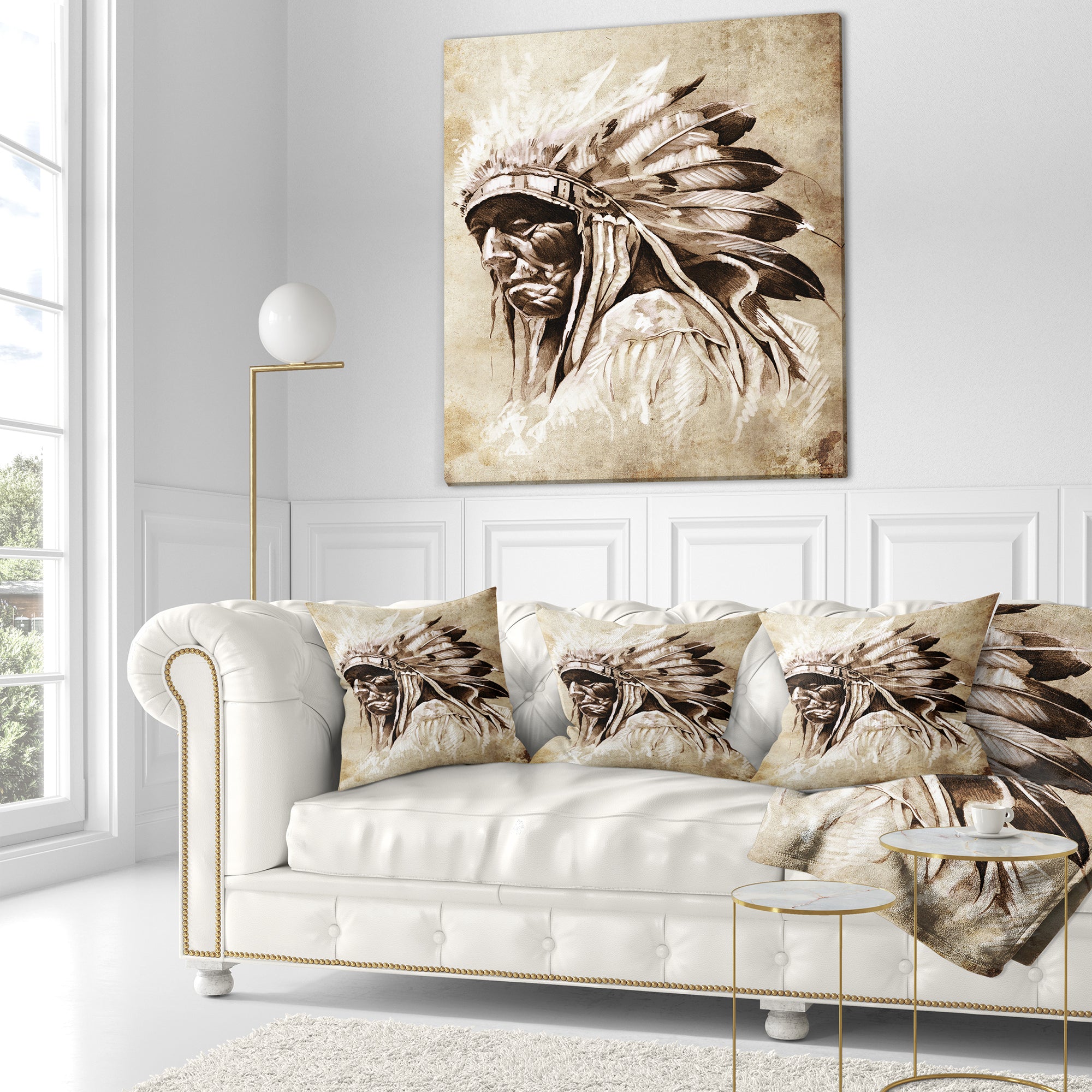 Vintage Style Indian Head Tattoo - Abstract Throw Pillow