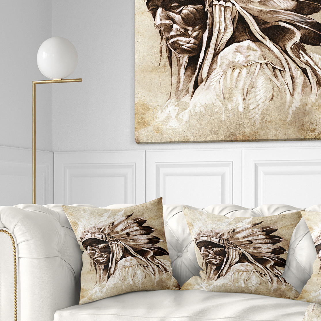 Vintage Style Indian Head Tattoo - Abstract Throw Pillow