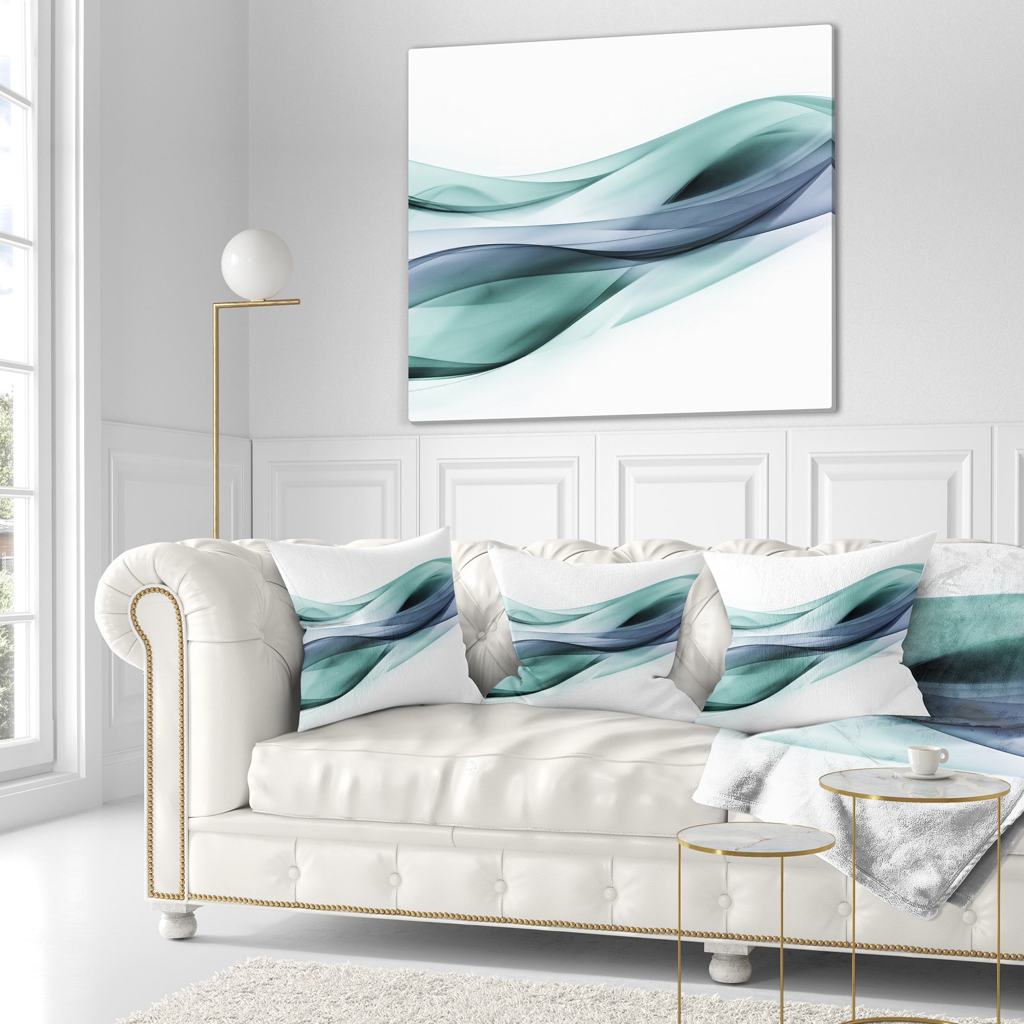 Fractal Lines Grey Blue - Abstract Throw Pillow