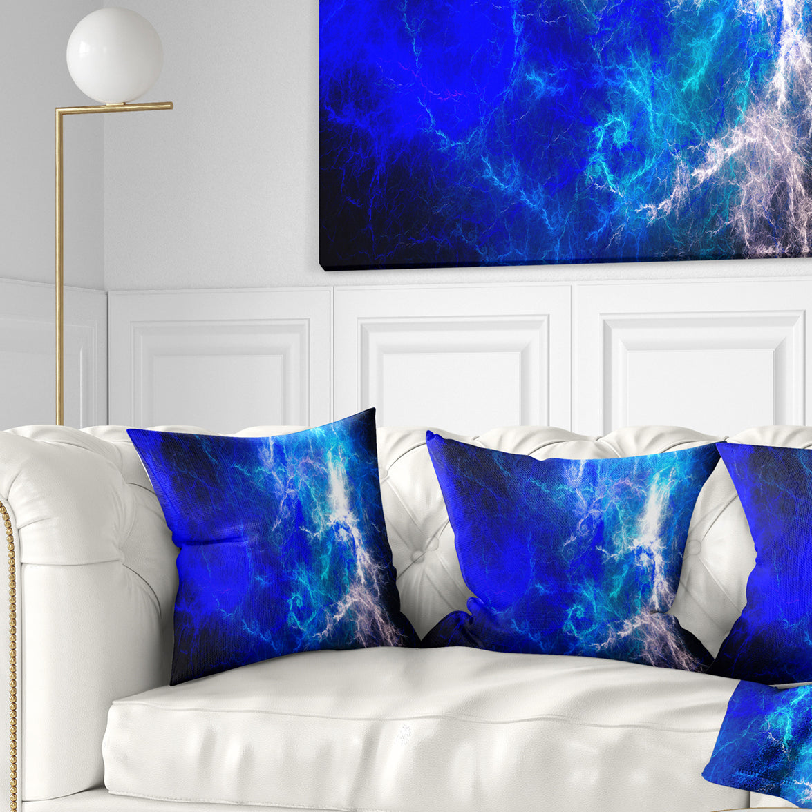 Blue Sparkling Lightning - Abstract Throw Pillow