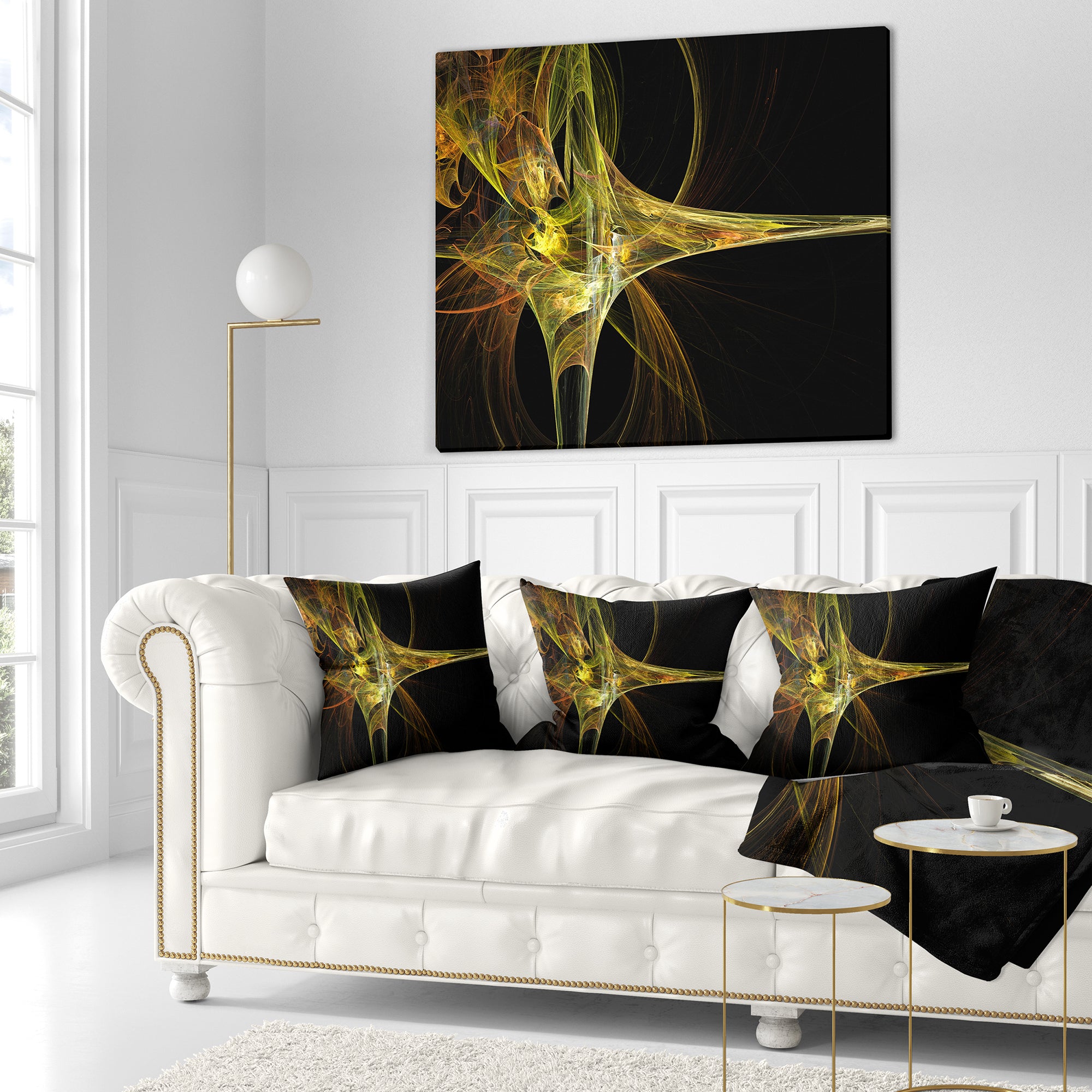 Large Fractal Artwork Yellow - Abstract Throw Pillow