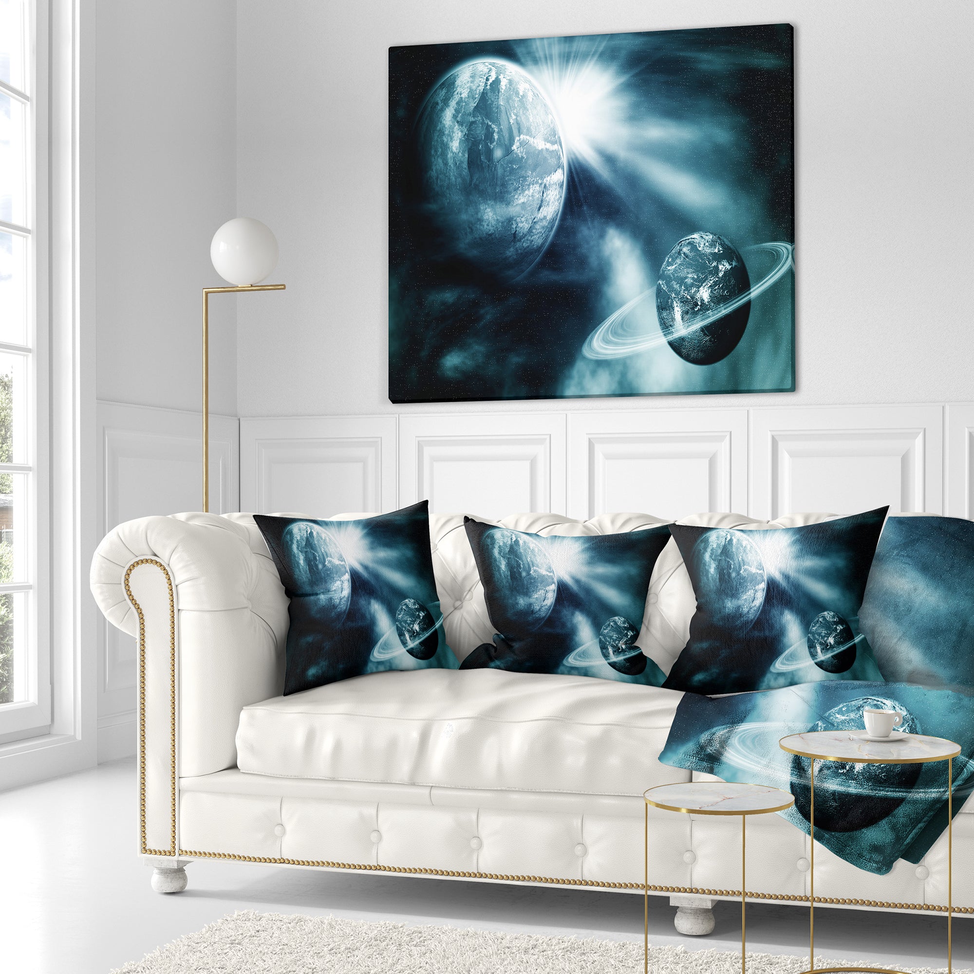 Space View with Two Planets - Spacescape Throw Pillow
