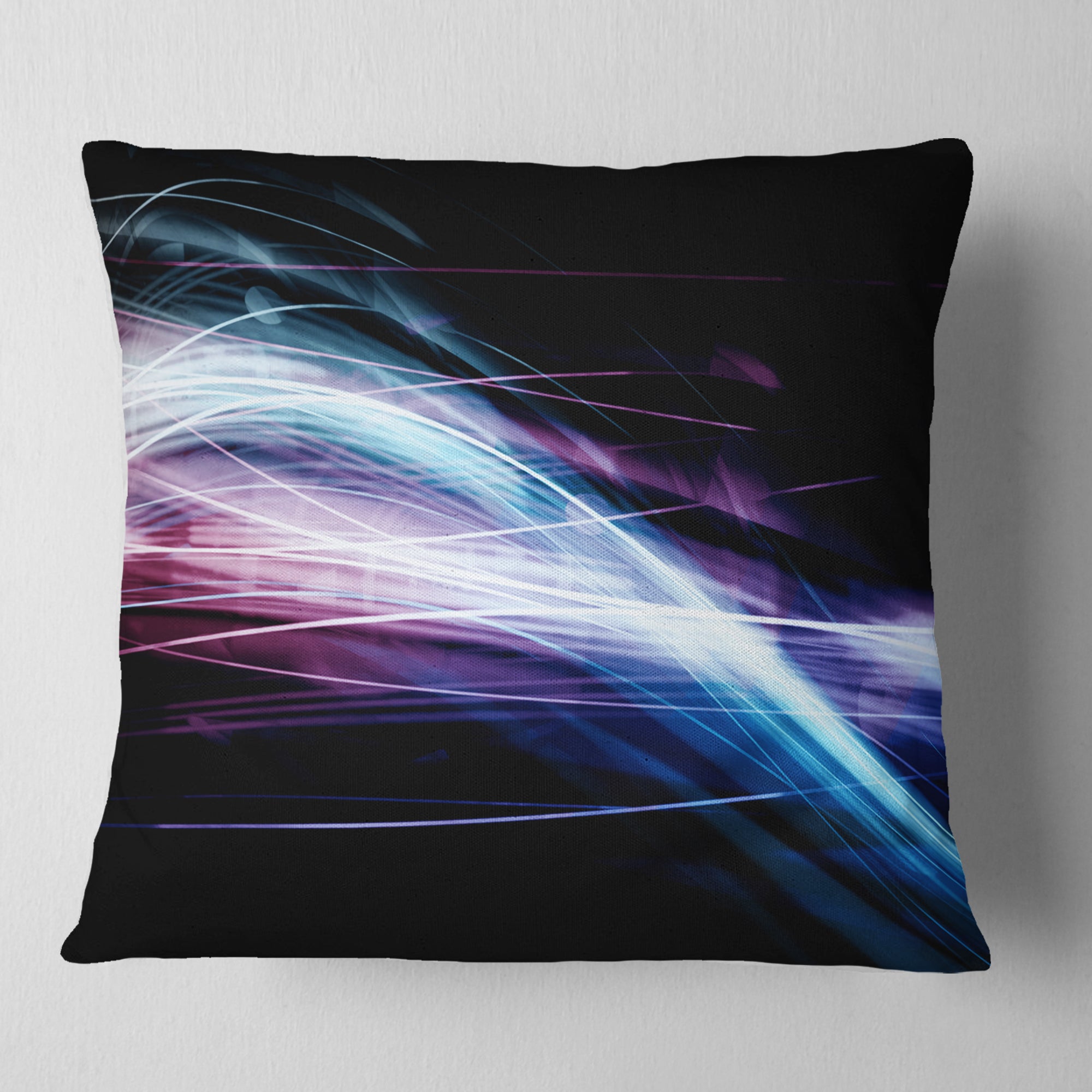 Purple Blue Lines in Black - Abstract Throw Pillow