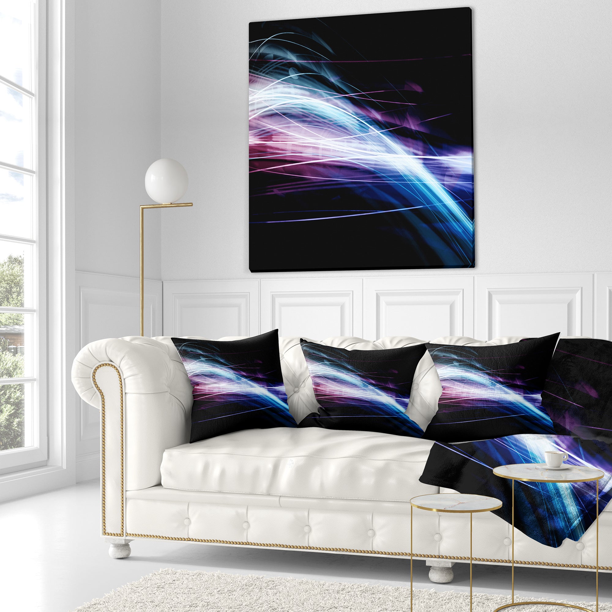 Purple Blue Lines in Black - Abstract Throw Pillow