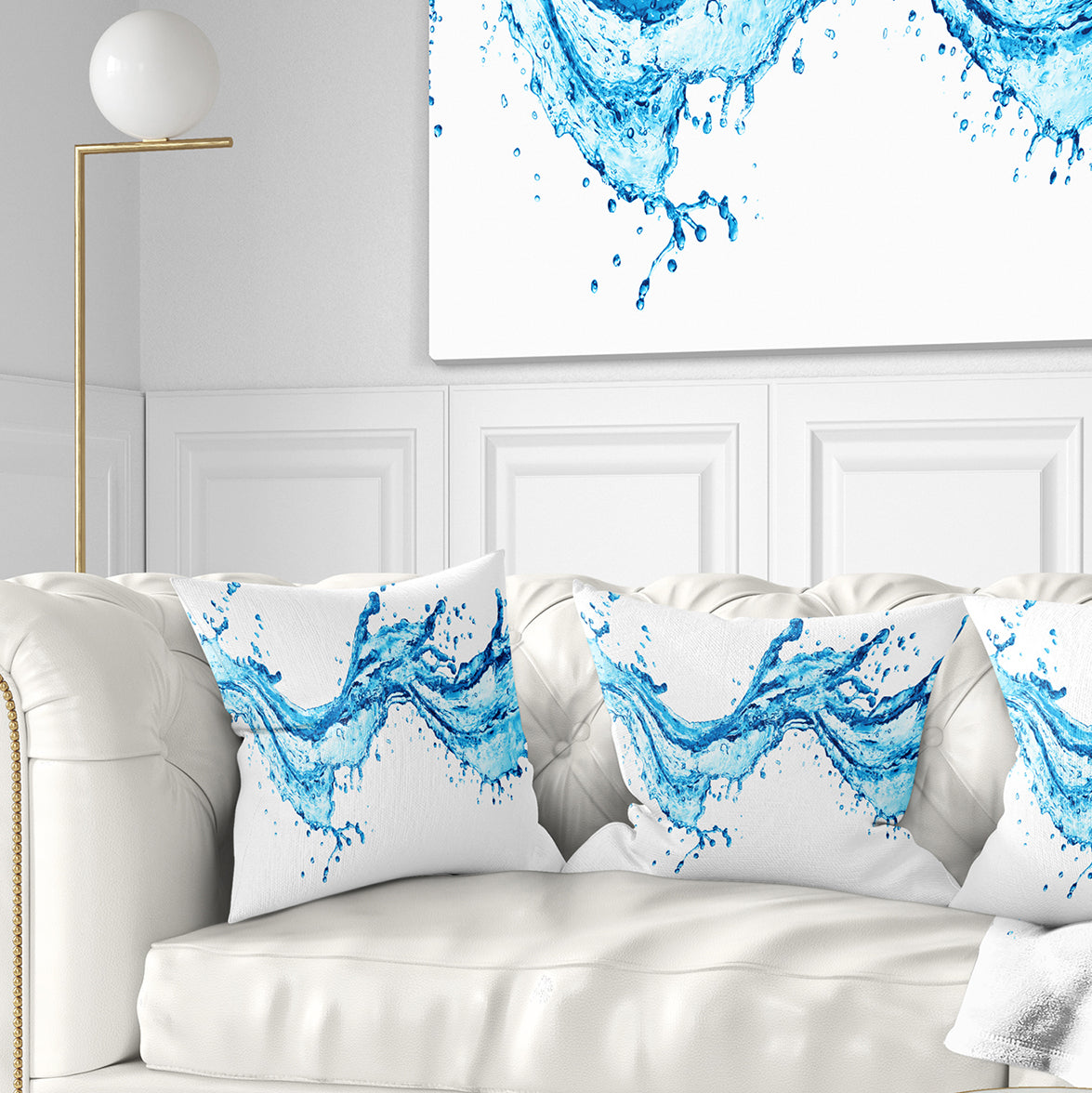 Blue Water Splashes - Abstract Throw Pillow