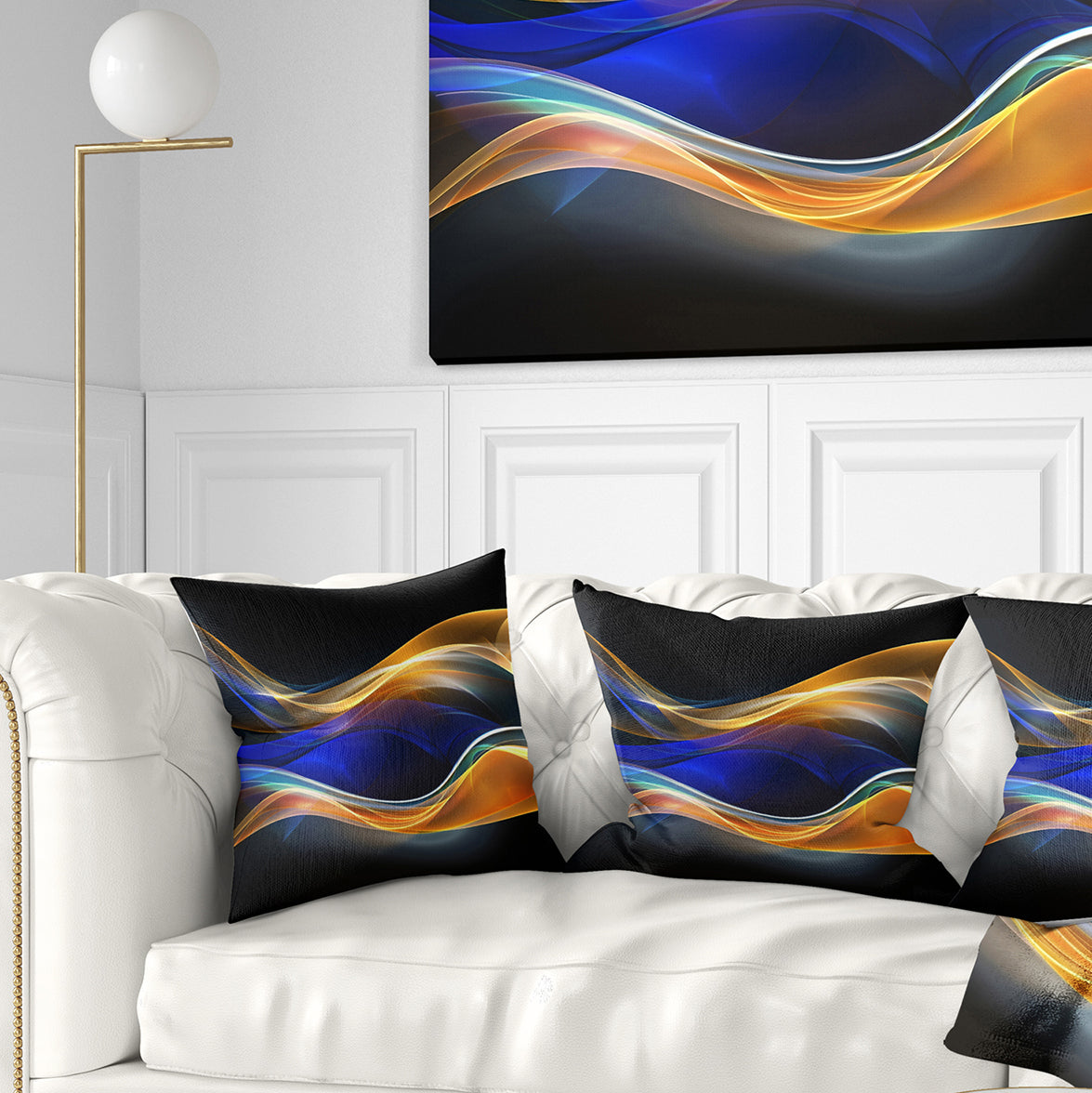 3D Gold Blue Wave Design - Abstract Throw Pillow