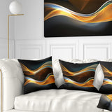 3D Gold Waves in Black - Abstract Throw Pillow