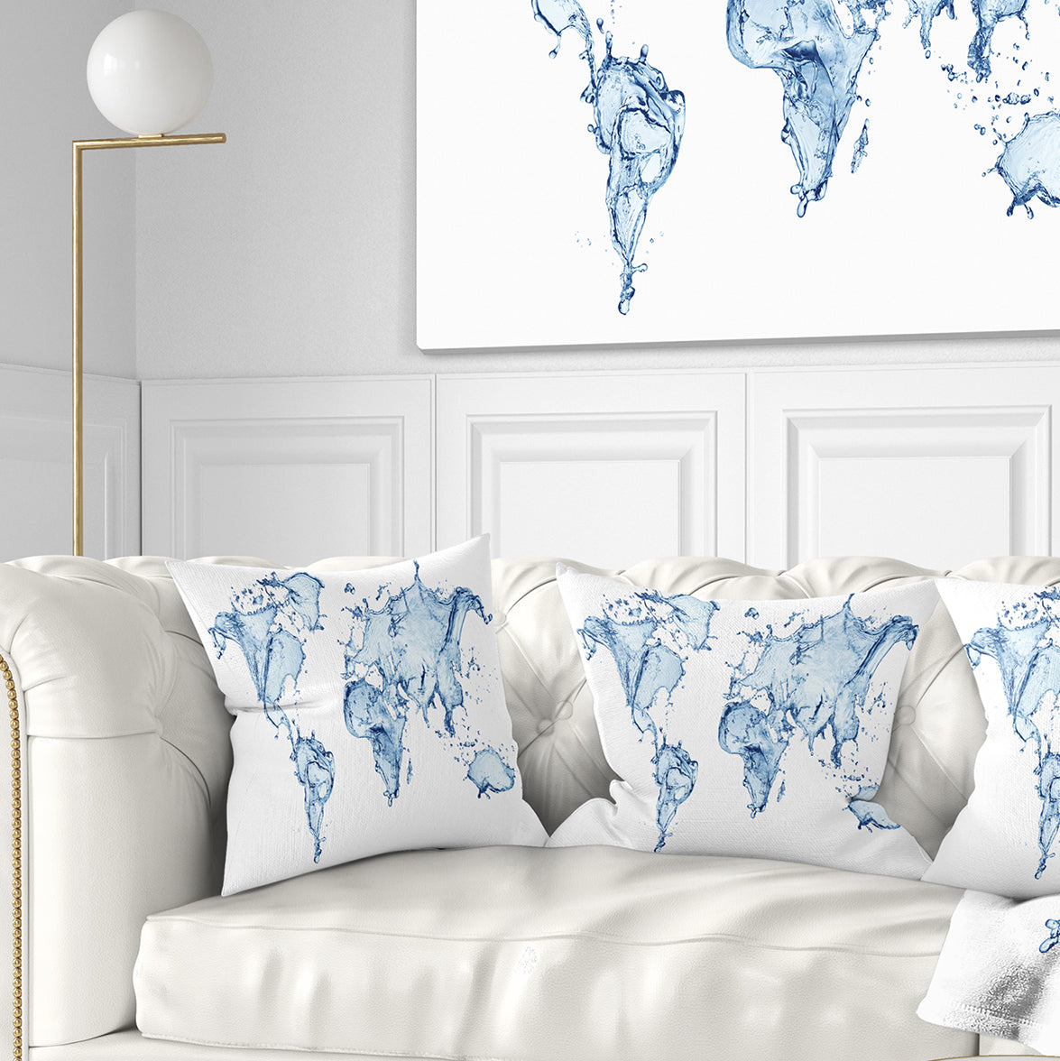 World Map Water Splash - Abstract Map Throw Pillow