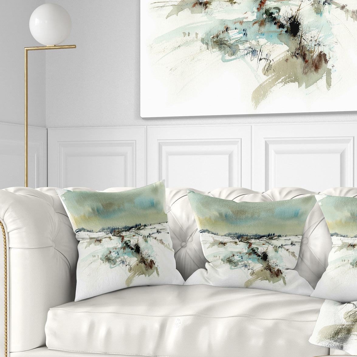 Snowy Landscape Watercolor - Landscape Painting Throw Pillow