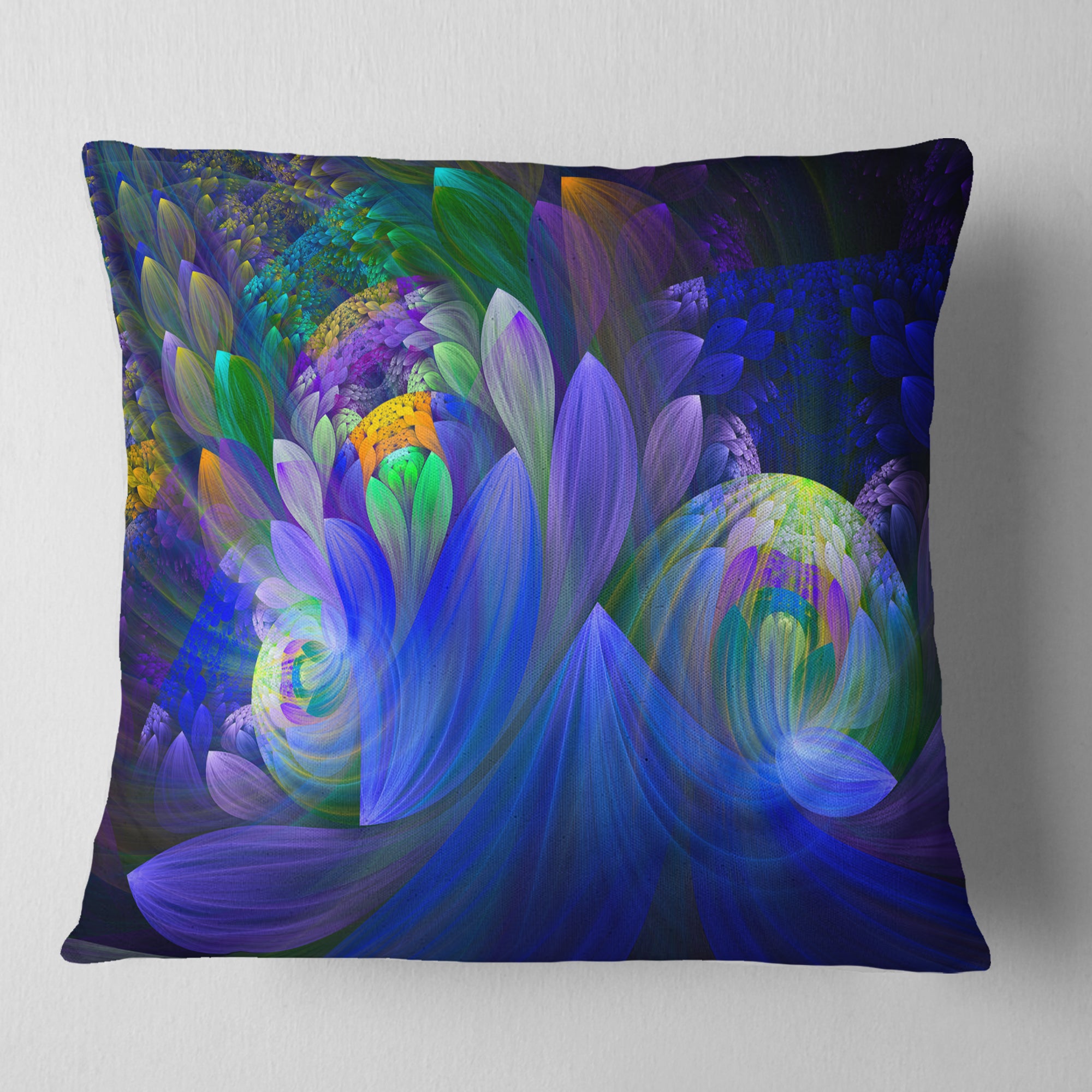 Blue Fractal Flower Bouquet - Floral Throw Pillow
