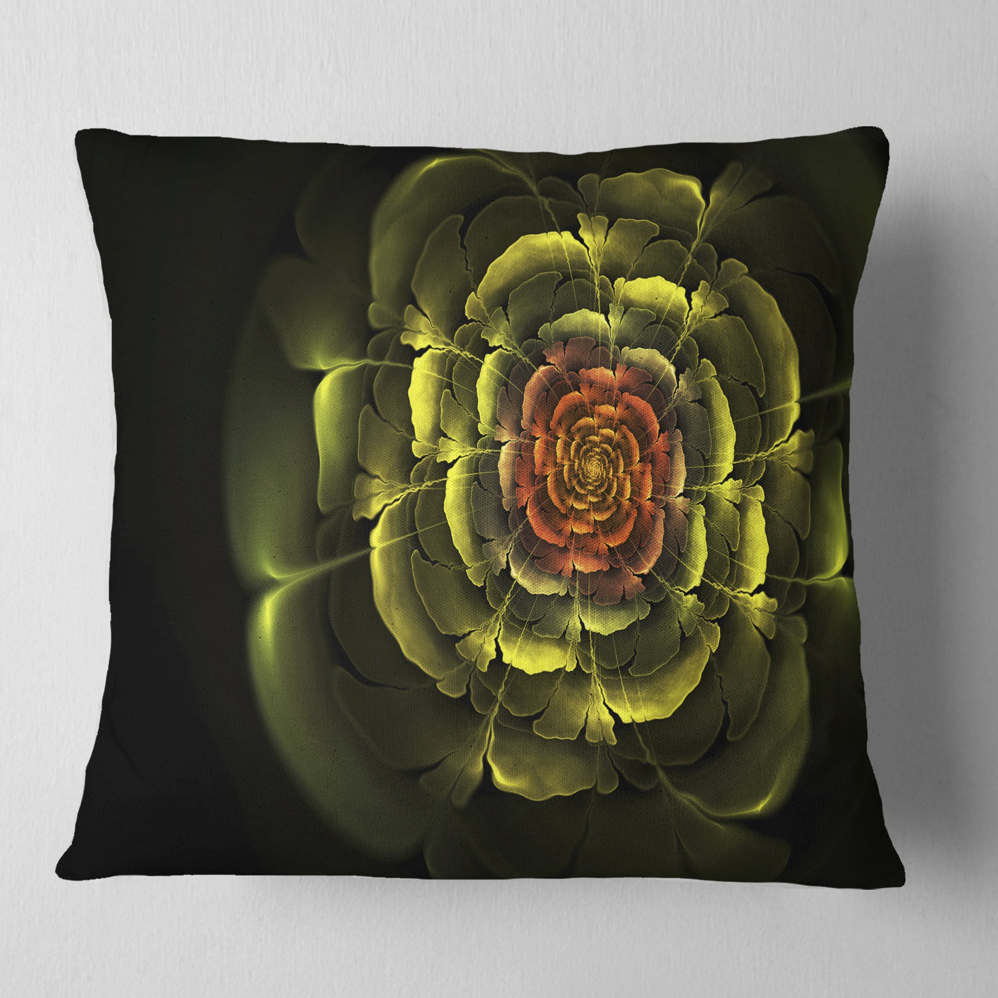 Fractal Yellow Rose in Dark - Floral Throw Pillow
