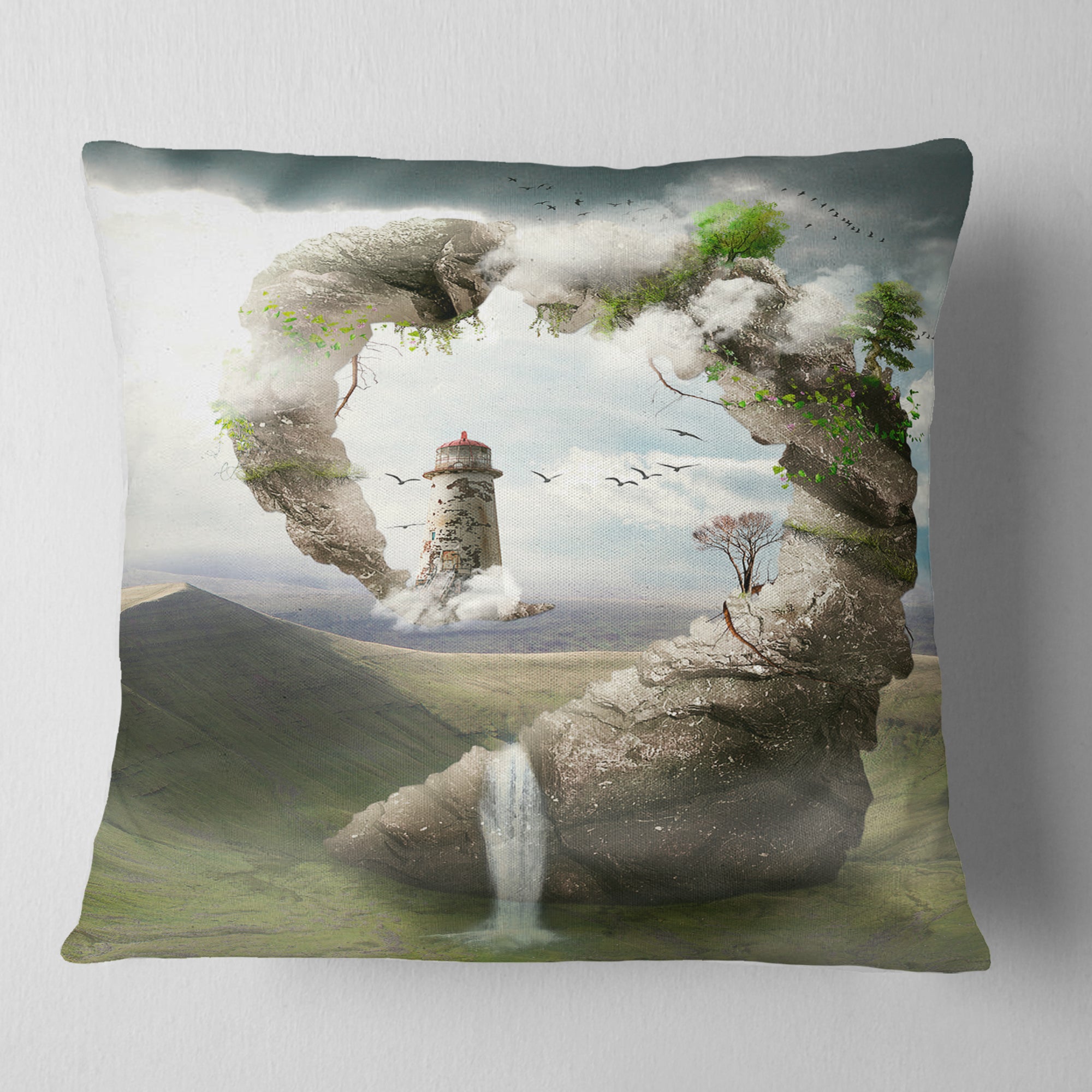 Magical Bridge to Lighthouse - Landscape Photo Throw Pillow