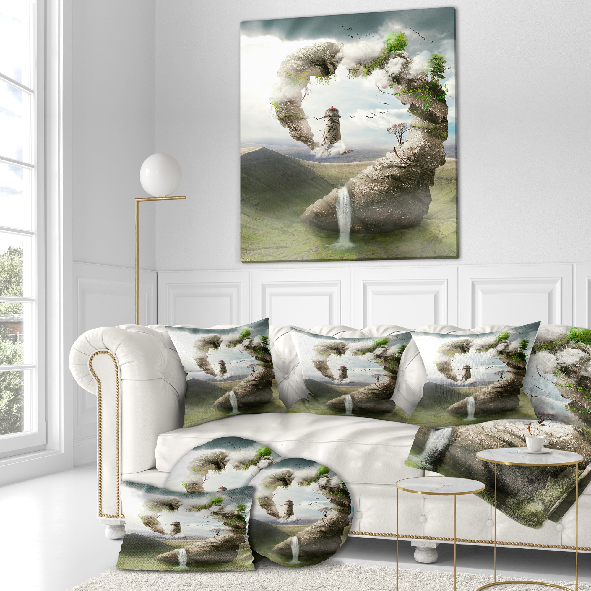 Magical Bridge to Lighthouse - Landscape Photo Throw Pillow