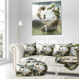 Magical Bridge to Lighthouse - Landscape Photo Throw Pillow