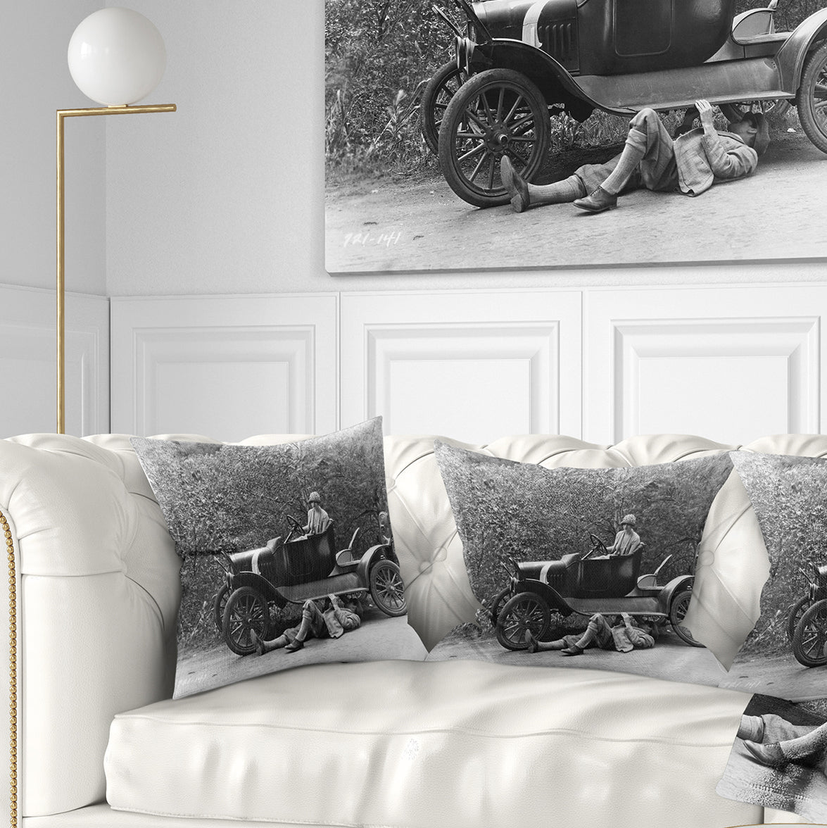 Vintage Car Repair - Car Photography Throw Pillow