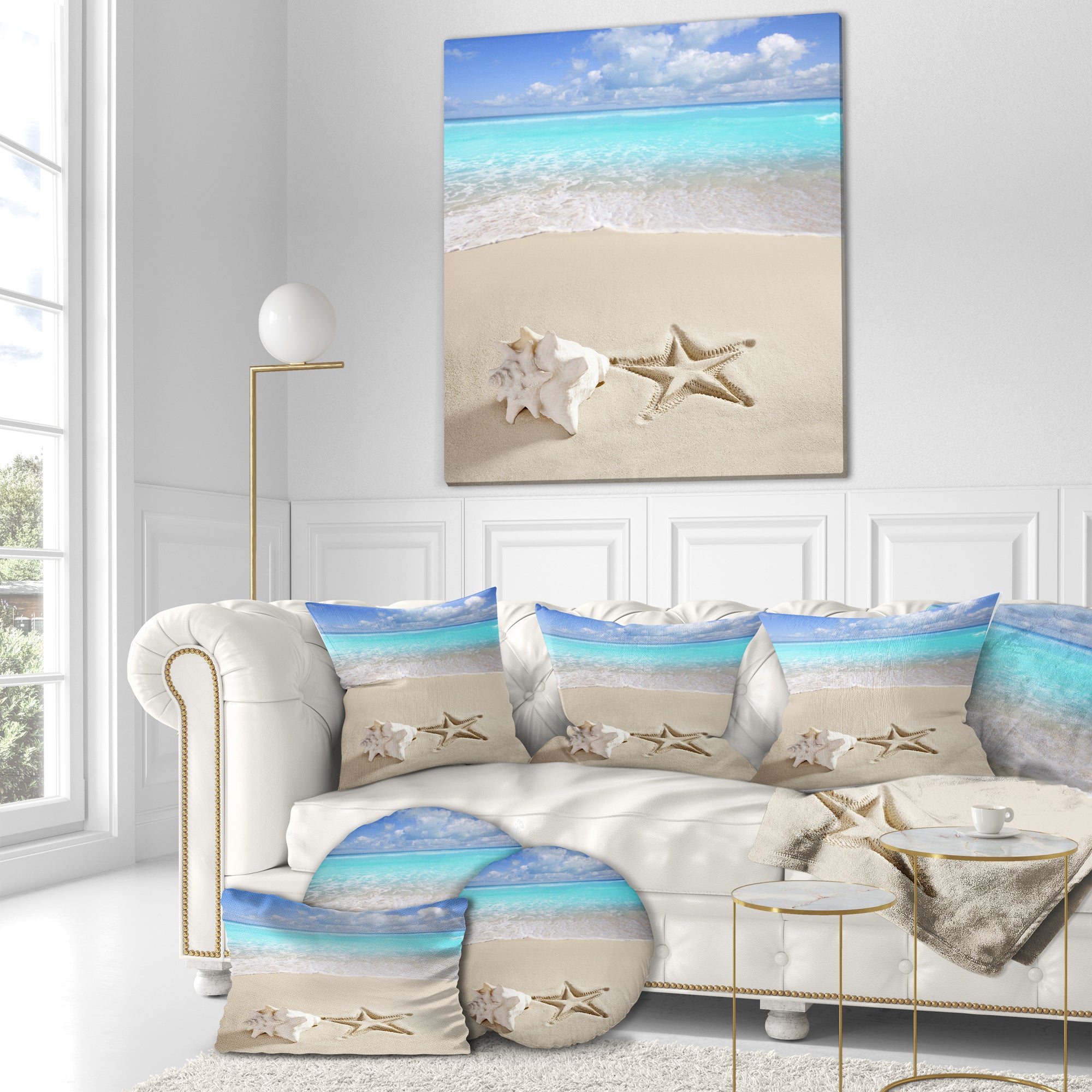Caribbean Beach Starfish - Beach Photography Throw Pillow