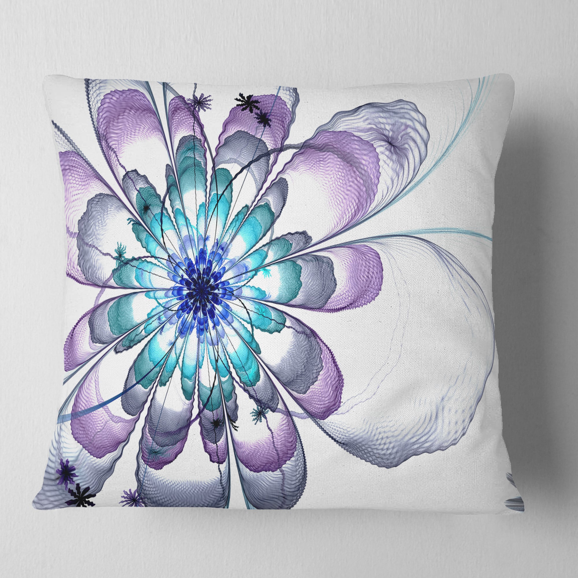 Fractal Flower Light Blue - Floral Throw Pillow