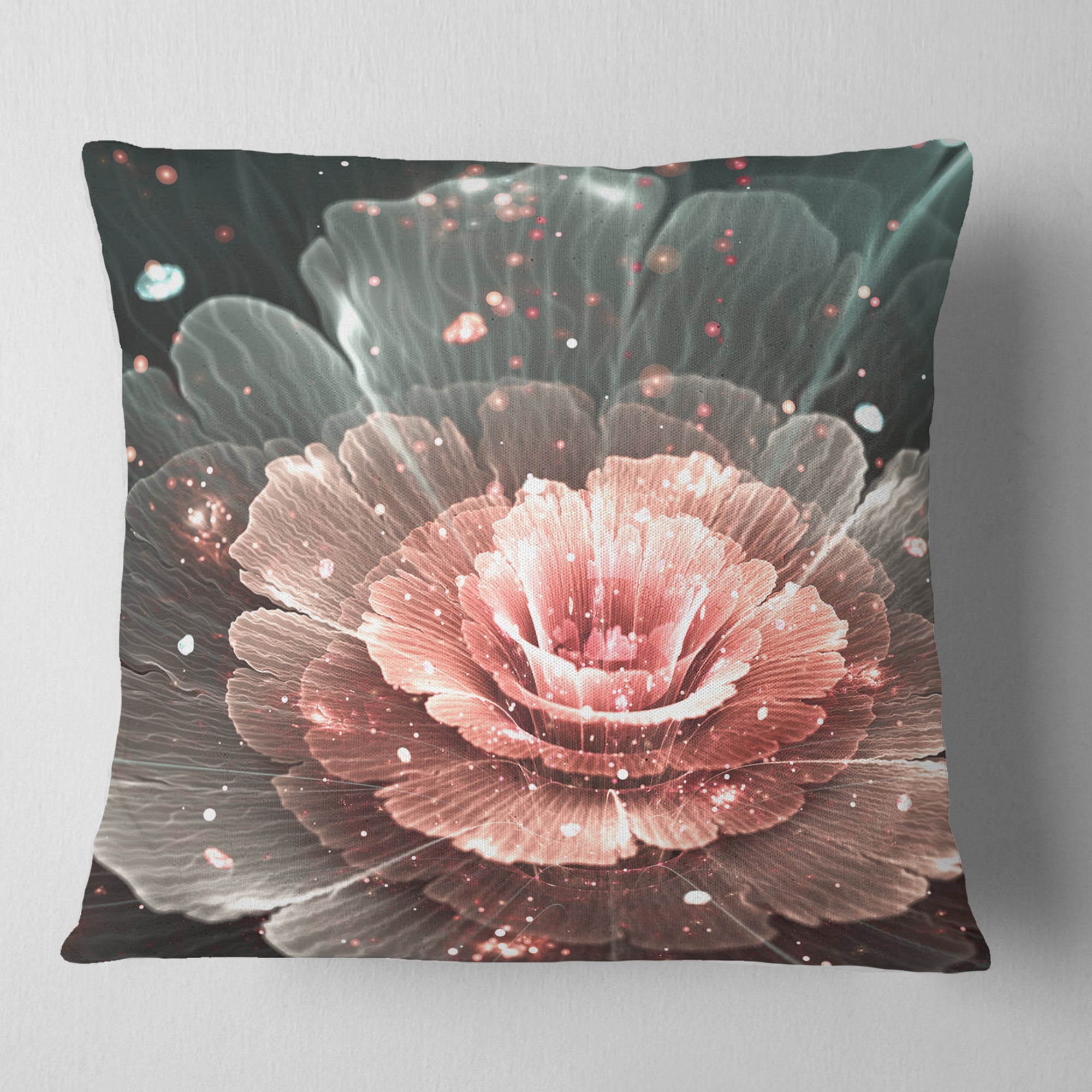 Abstract Fractal Pink Gray Flower - Floral Throw Pillow