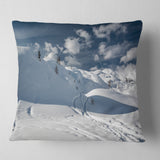 Ski Tracks on a Slope - Landscape Photo Throw Pillow