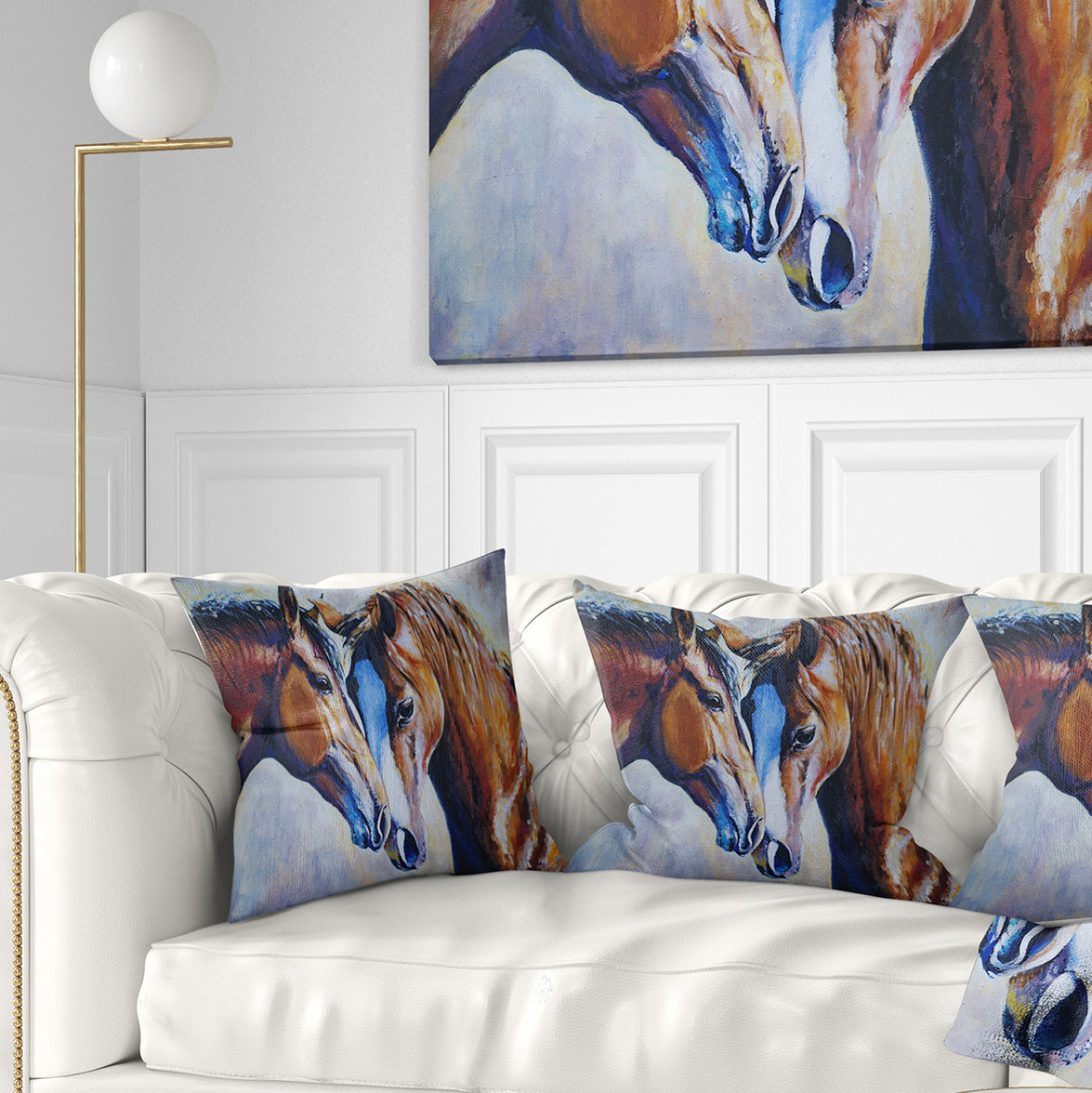Brown Amorous Horses - Animal Throw Pillow