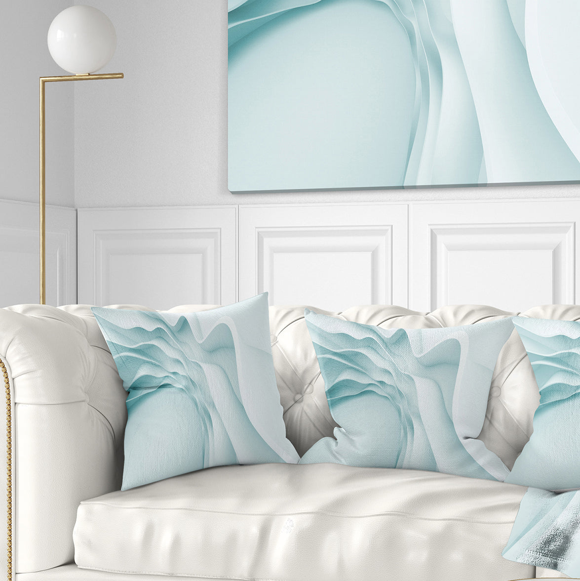 Fractal Large Blue 3D Waves - Contemporary Throw Pillow