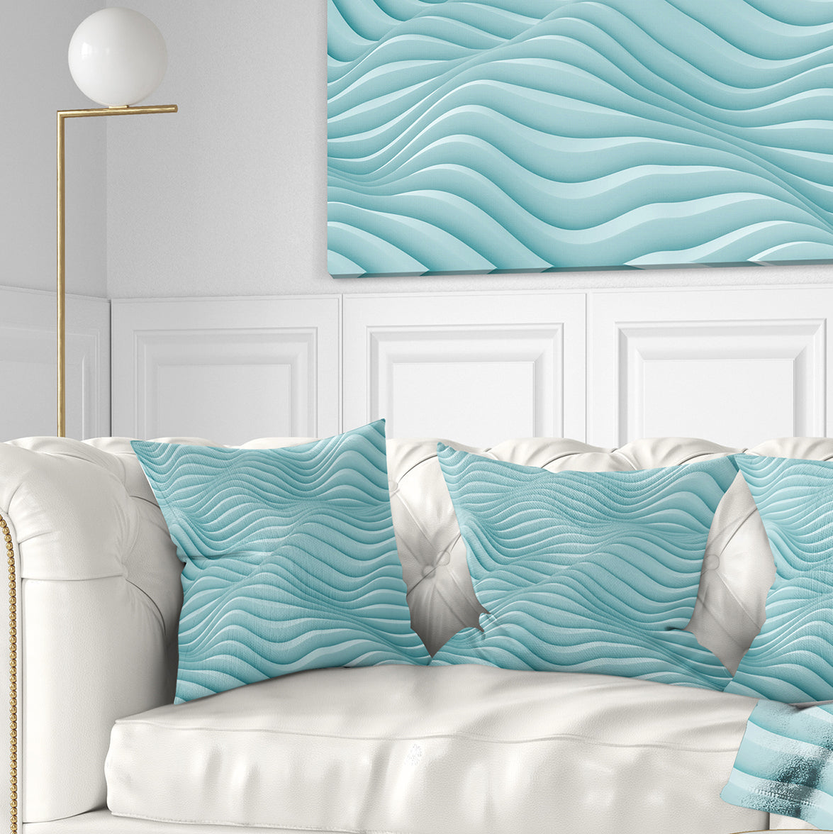 Fractal Rippled Blue 3D Waves - Contemporary Throw Pillow