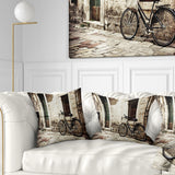 Bicycle with Shopping Bag - Landscape Photo Throw Pillow