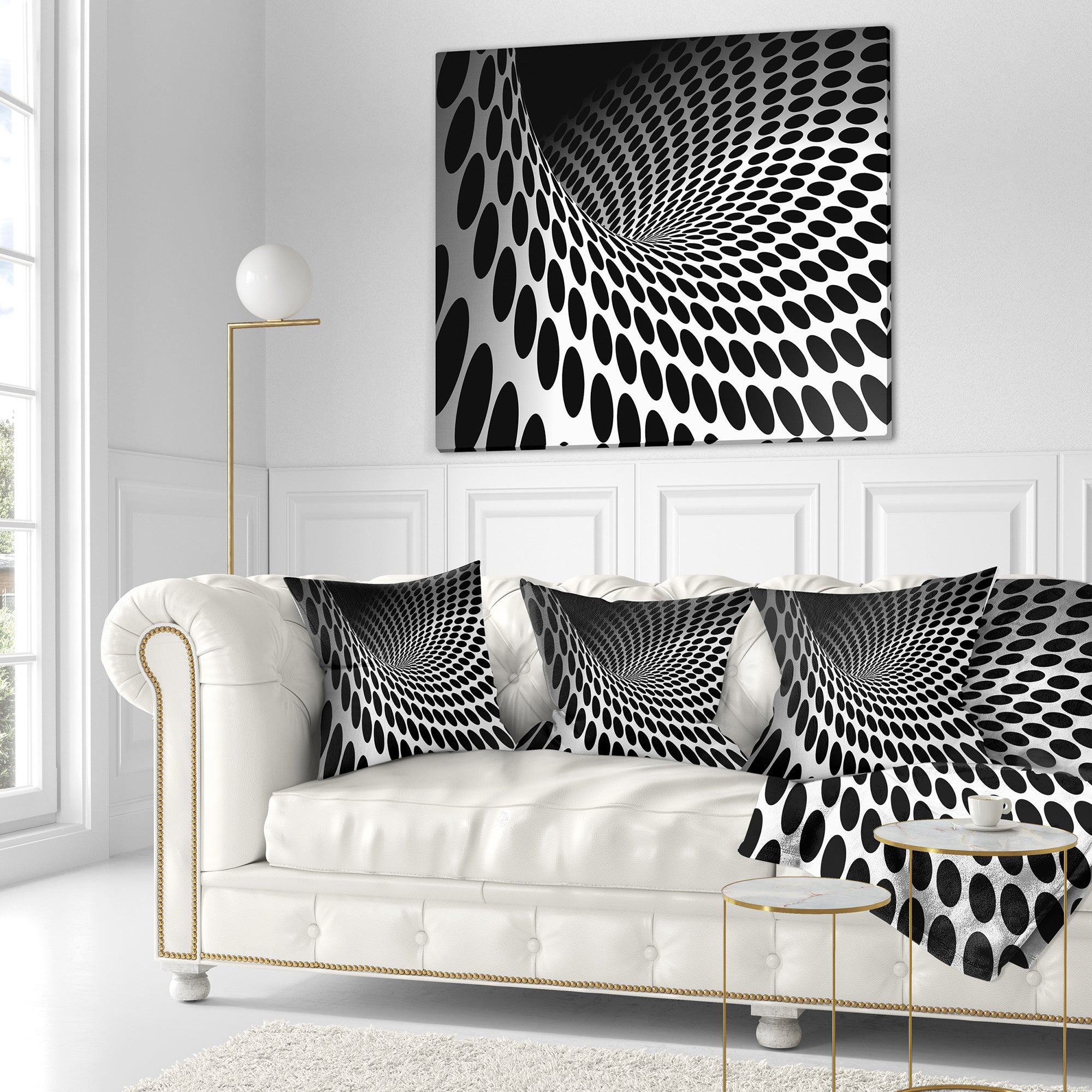 Waves and Circles Black n’ White - Contemporary Throw Pillow