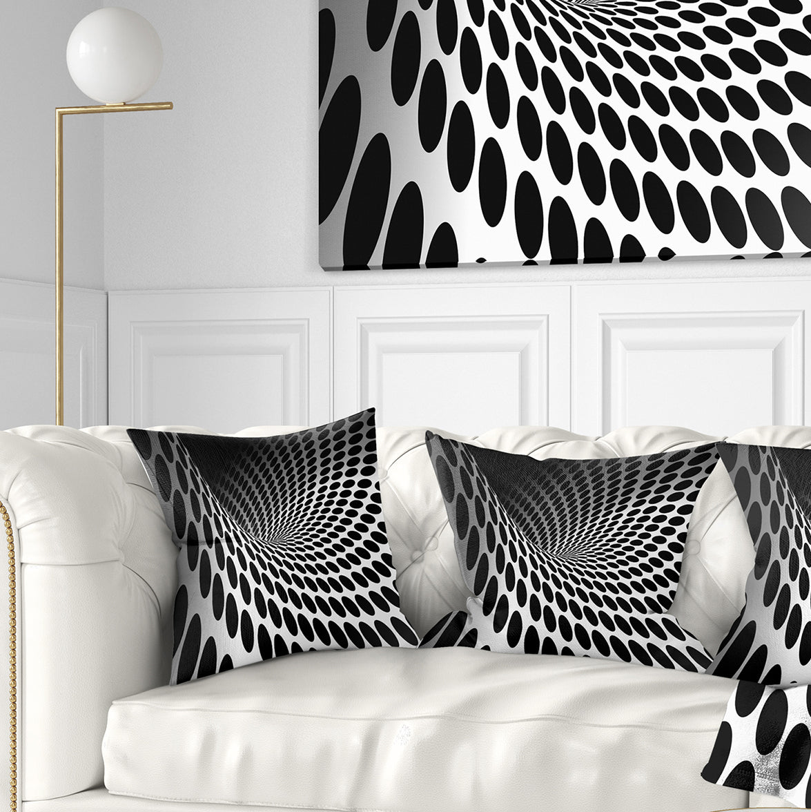 Waves and Circles Black n’ White - Contemporary Throw Pillow