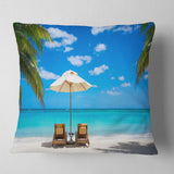 Turquoise Beach with Chairs - Seashore Photo Throw Pillow