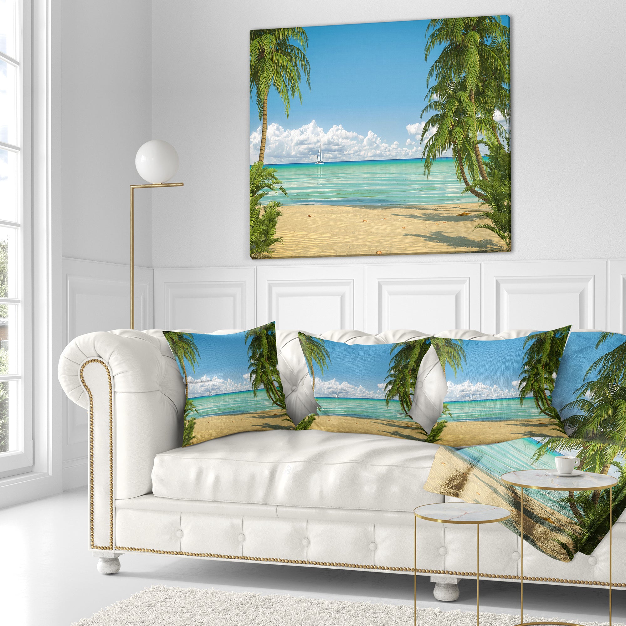 Palms at Caribbean Beach - Seashore Photo Throw Pillow
