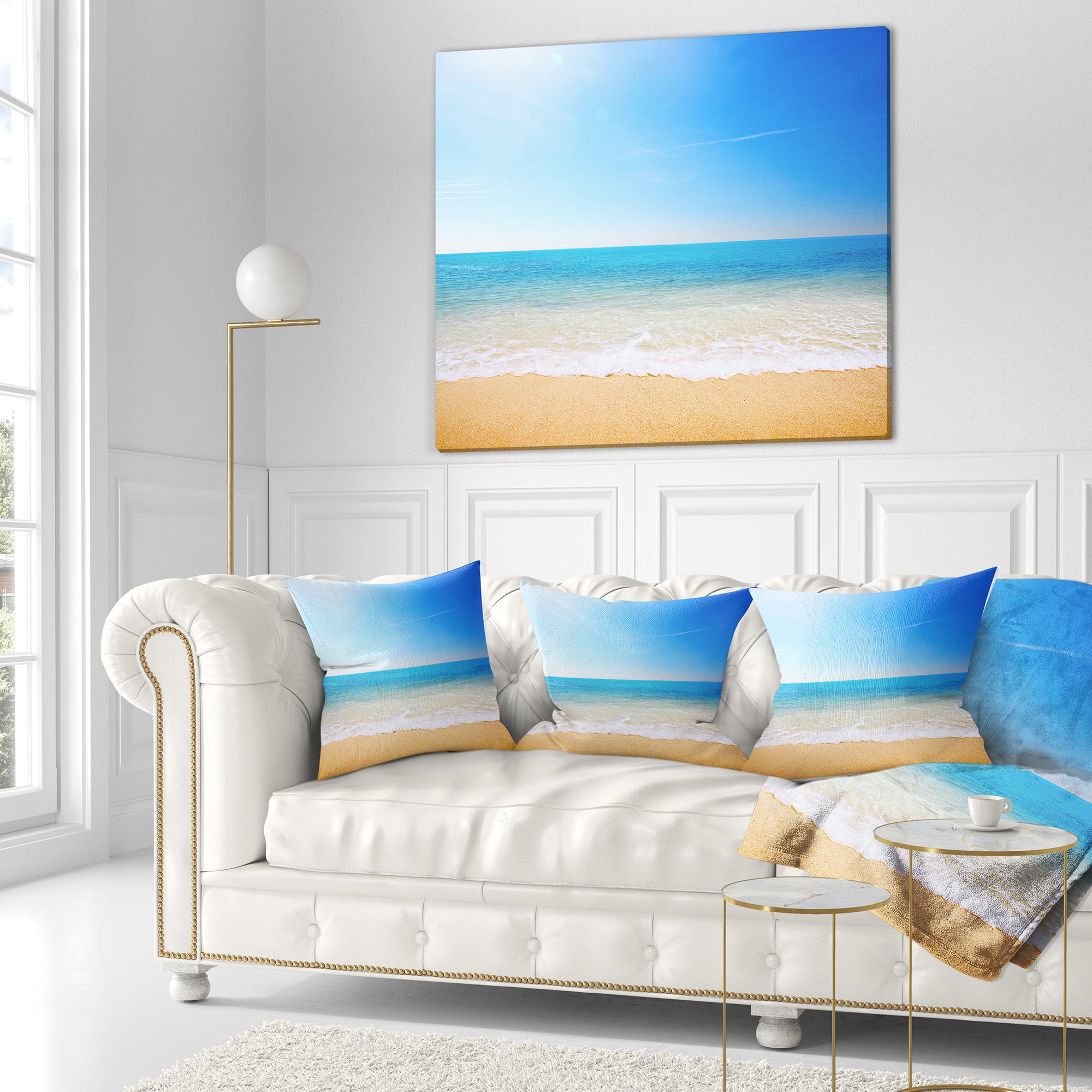 Blue Waves at Tropical Beach - Seashore Photo Throw Pillow