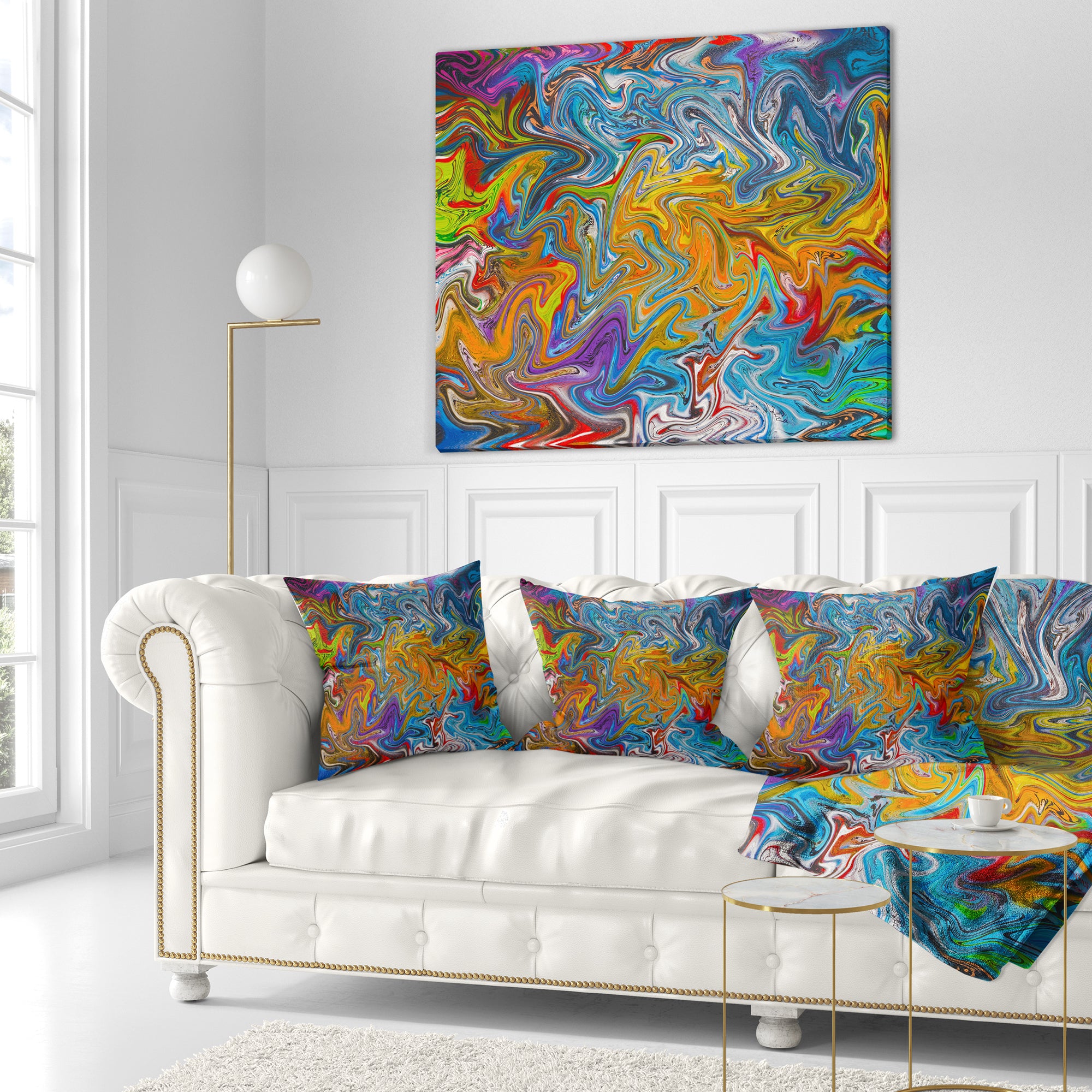 Fractal Flowing Colors - Contemporary Throw Pillow