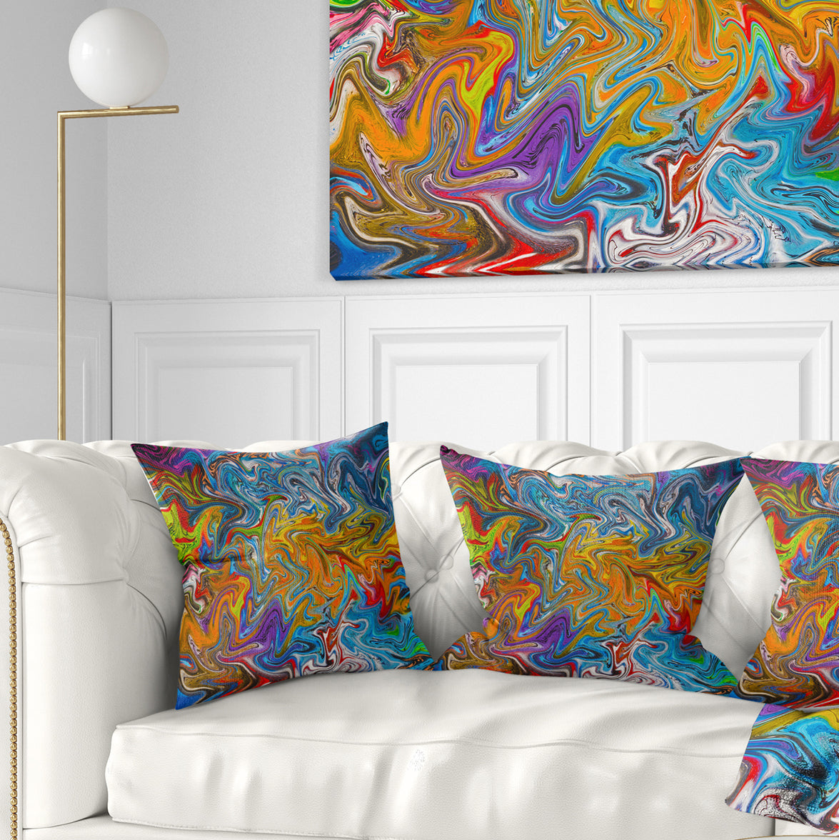 Fractal Flowing Colors - Contemporary Throw Pillow