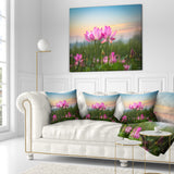 Blooming Lotus Flowers at Sunset - Floral Photo Throw Pillow